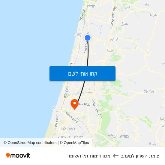 מפת צומת השרון למערב למכון דימות תל השומר