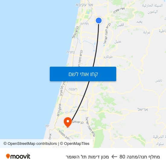 מפת מחלף חנה/מחנה 80 למכון דימות תל השומר