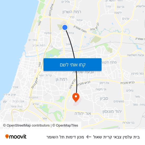 מפת בית עלמין צבאי קרית שאול למכון דימות תל השומר