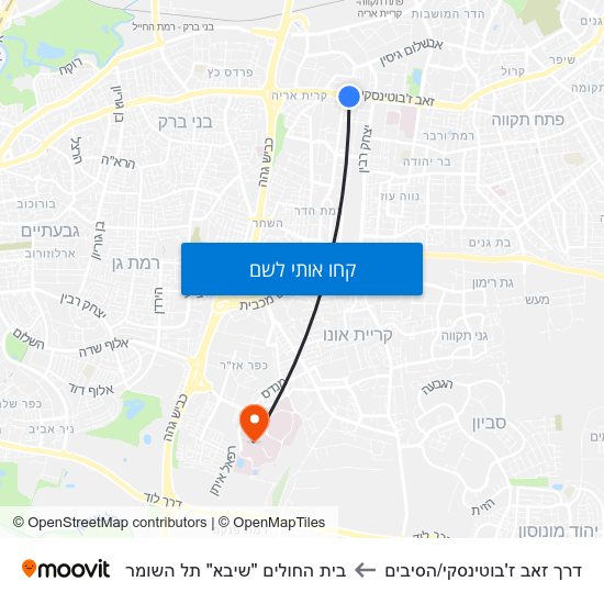 מפת דרך זאב ז'בוטינסקי/הסיבים לבית החולים "שיבא" תל השומר