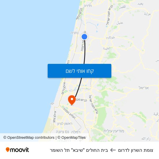 מפת צומת השרון לדרום לבית החולים "שיבא" תל השומר