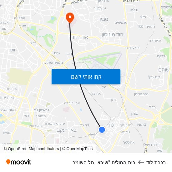 מפת רכבת לוד לבית החולים "שיבא" תל השומר