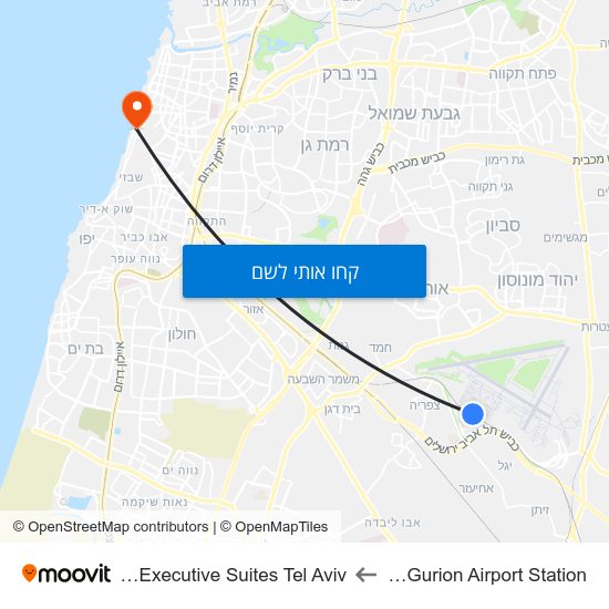 מפת Ben Gurion Airport Station לSea Executive Suites Tel Aviv
