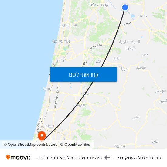 מפת רכבת מגדל העמק-כפר ברוך לביה״ס חשיפה של האוניברסיטה הפתוחה