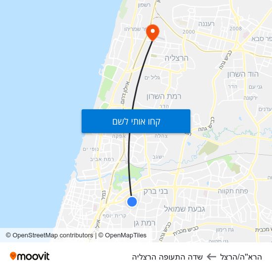 מפת הרא''ה/הרצל לשדה התעופה הרצליה