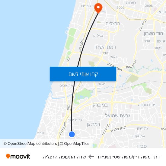 מפת דרך משה דיין/משה שטיינשניידר לשדה התעופה הרצליה