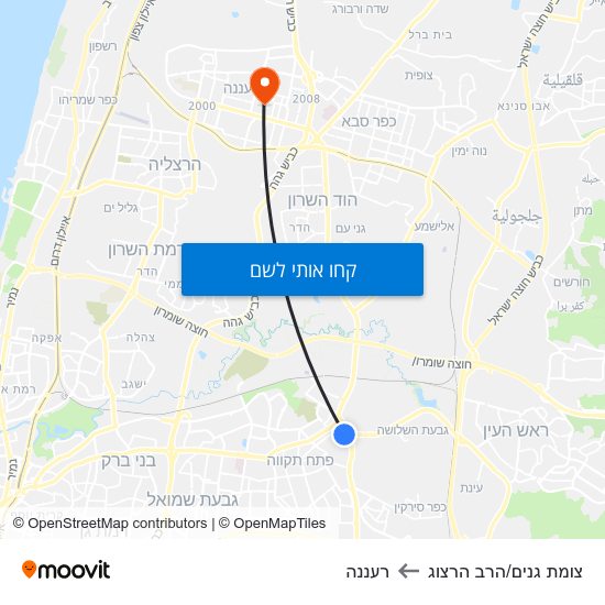 מפת צומת גנים/הרב הרצוג לרעננה