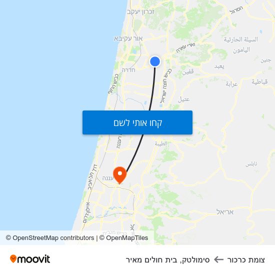 מפת צומת כרכור לסימולטק, בית חולים מאיר