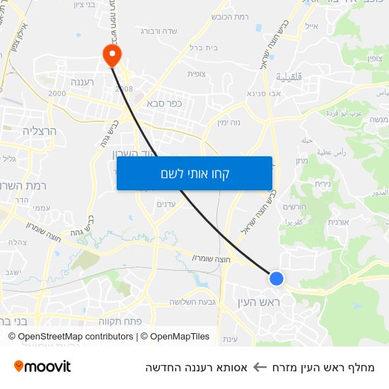 מפת מחלף ראש העין מזרח לאסותא רעננה החדשה