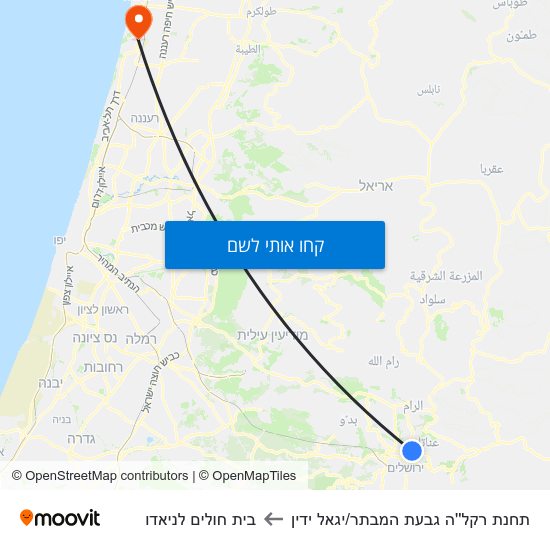 מפת תחנת רקל''ה גבעת המבתר/יגאל ידין לבית חולים לניאדו