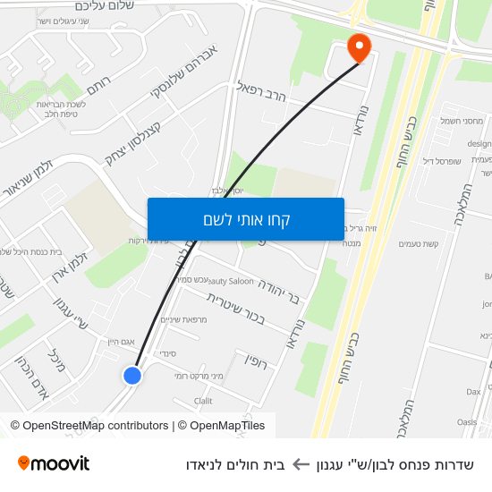 מפת שדרות פנחס לבון/ש''י עגנון לבית חולים לניאדו