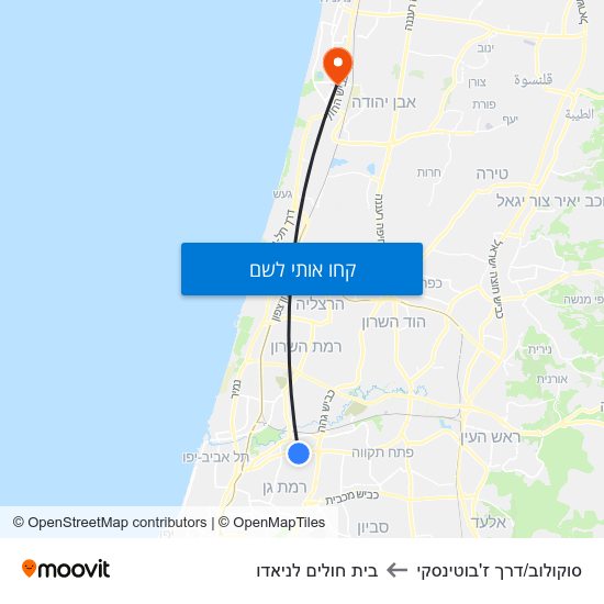 מפת סוקולוב/דרך ז'בוטינסקי לבית חולים לניאדו