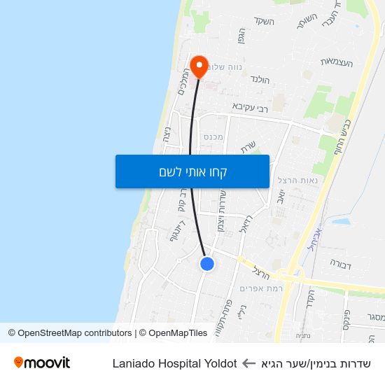 מפת שדרות בנימין/שער הגיא לLaniado Hospital Yoldot