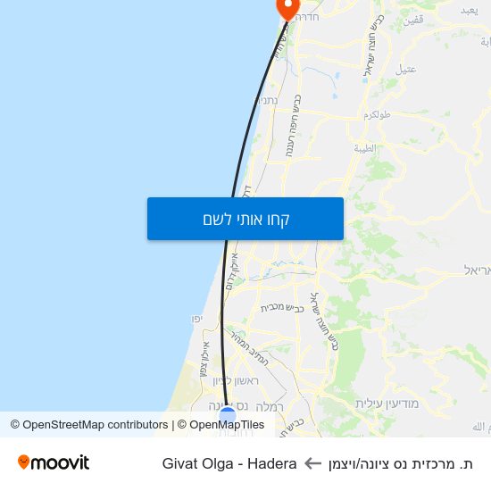מפת ת. מרכזית נס ציונה/ויצמן לGivat Olga - Hadera