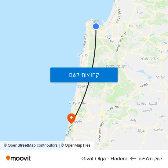 מפת שוק תלפיות לGivat Olga - Hadera