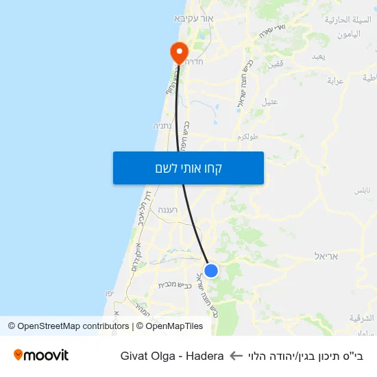 מפת בי''ס תיכון בגין/יהודה הלוי לGivat Olga - Hadera