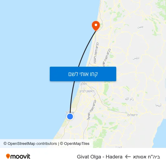 מפת ביה''ח אסותא לGivat Olga - Hadera