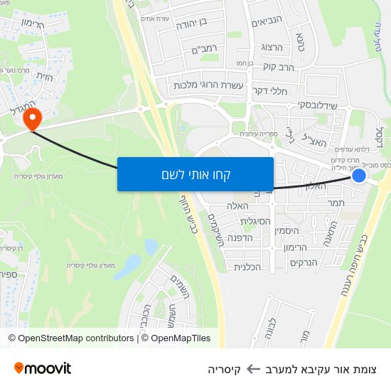 מפת צומת אור עקיבא למערב לקיסריה