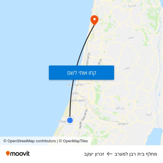 מפת מחלף בית רבן למערב לזכרון יעקב