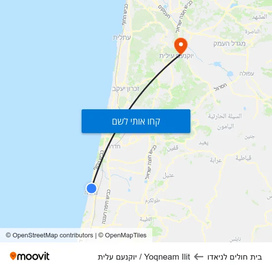 מפת בית חולים לניאדו לYoqneam Ilit / יוקנעם עלית