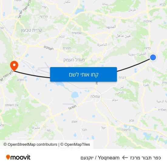 מפת כפר תבור מרכז לYoqneam / יוקנעם