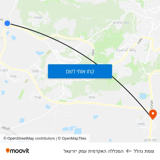 מפת צומת נהלל להמכללה האקדמית עמק יזרעאל
