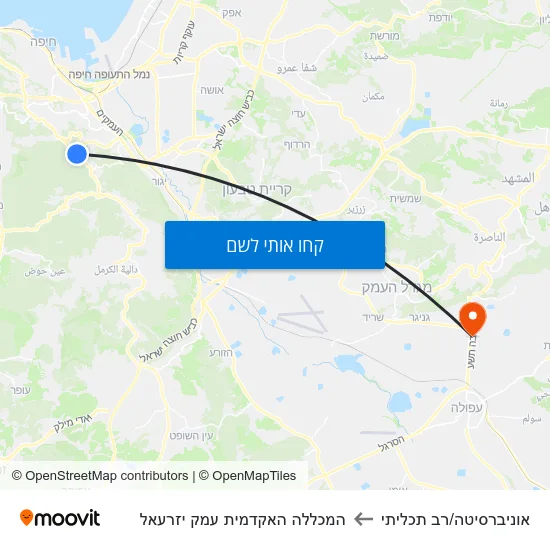 מפת אוניברסיטה/רב תכליתי להמכללה האקדמית עמק יזרעאל
