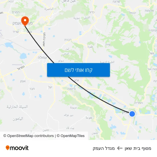 מפת מסוף בית שאן למגדל העמק