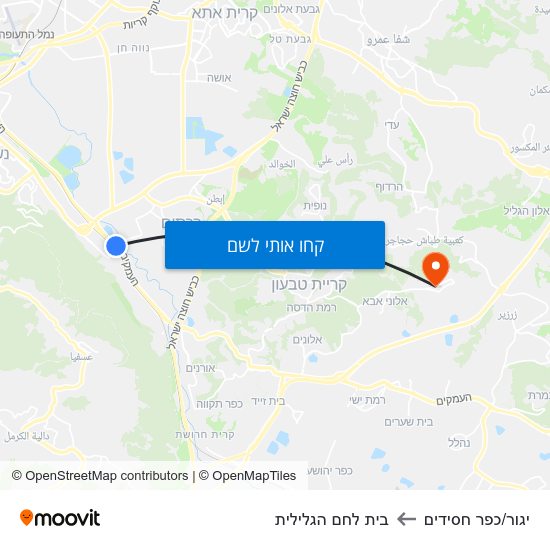 מפת יגור/כפר חסידים לבית לחם הגלילית