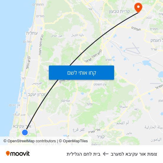 מפת צומת אור עקיבא למערב לבית לחם הגלילית