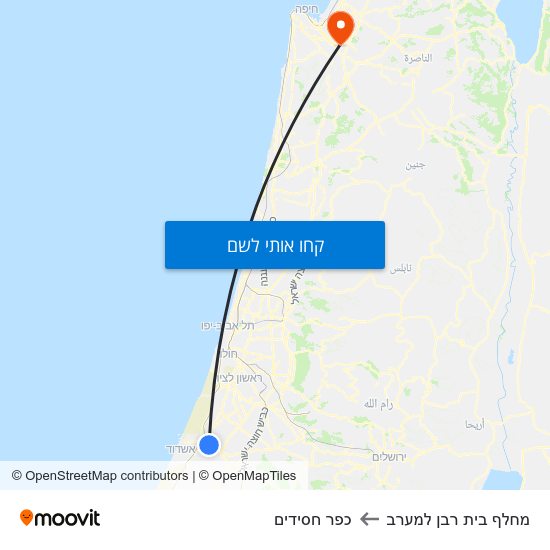 מפת מחלף בית רבן למערב לכפר חסידים