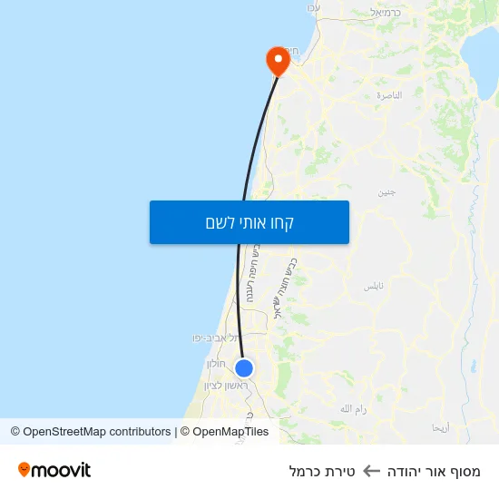 מפת מסוף אור יהודה לטירת כרמל