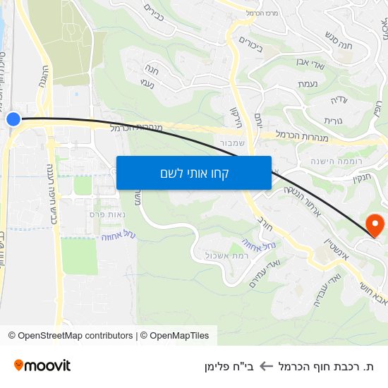 מפת ת. רכבת חוף הכרמל לבי"ח פלימן