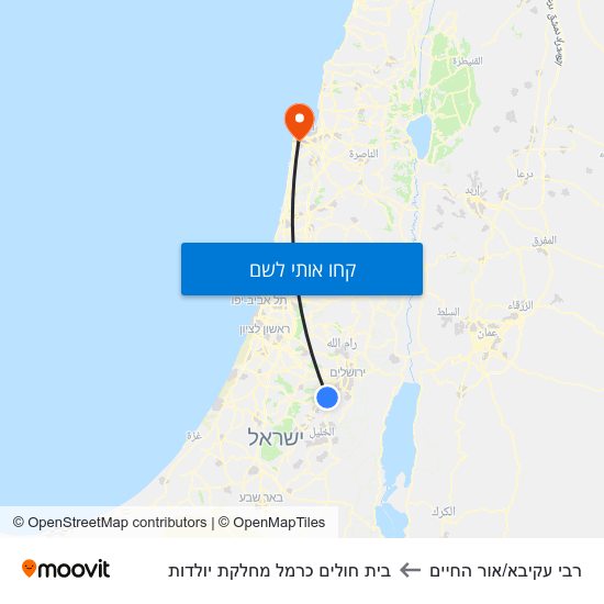 מפת רבי עקיבא/אור החיים לבית חולים כרמל מחלקת יולדות