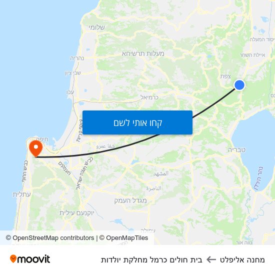 מפת מחנה אליפלט לבית חולים כרמל מחלקת יולדות