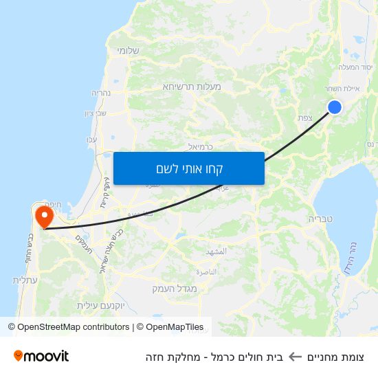 מפת צומת מחניים לבית חולים כרמל - מחלקת חזה