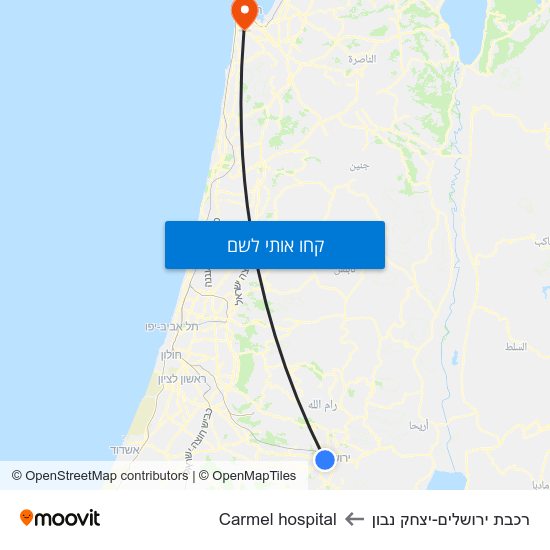 מפת רכבת ירושלים-יצחק נבון לCarmel hospital
