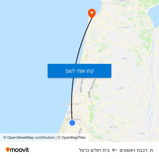 מפת ת. רכבת ראשונים לבית חולים כרמל