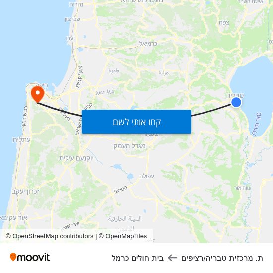 מפת ת. מרכזית טבריה/רציפים לבית חולים כרמל