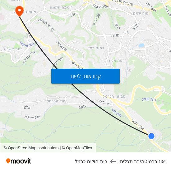 מפת אוניברסיטה/רב תכליתי לבית חולים כרמל