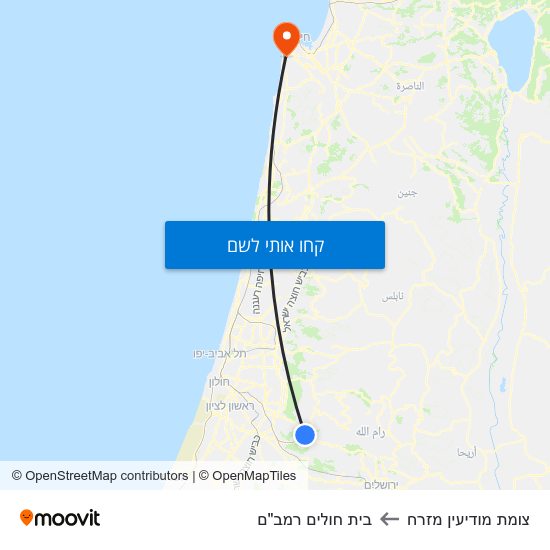 מפת צומת מודיעין מזרח לבית חולים רמב"ם