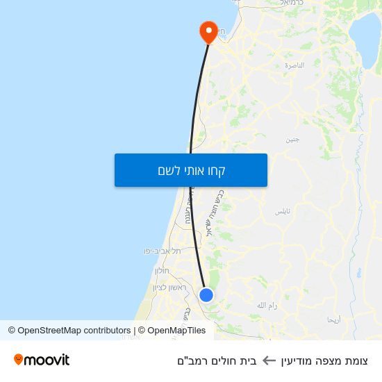 מפת צומת מצפה מודיעין לבית חולים רמב"ם