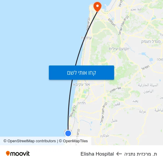 מפת ת. מרכזית נתניה לElisha Hospital
