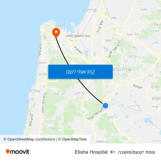 מפת צומת יקנעם/מושבה לElisha Hospital