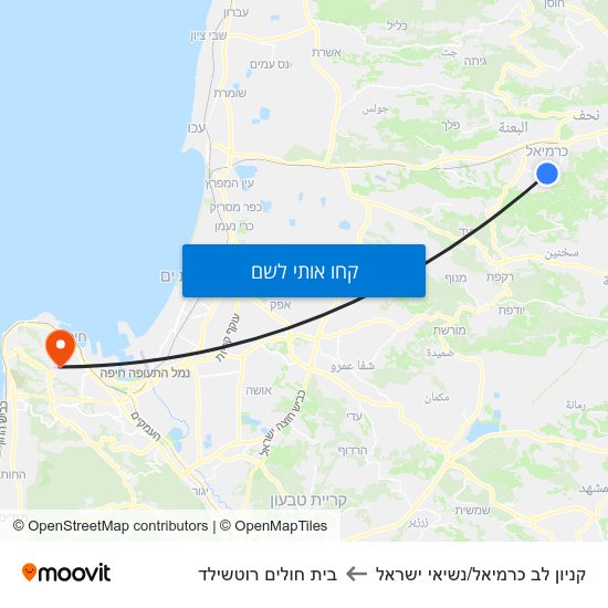 מפת קניון לב כרמיאל/נשיאי ישראל לבית חולים רוטשילד