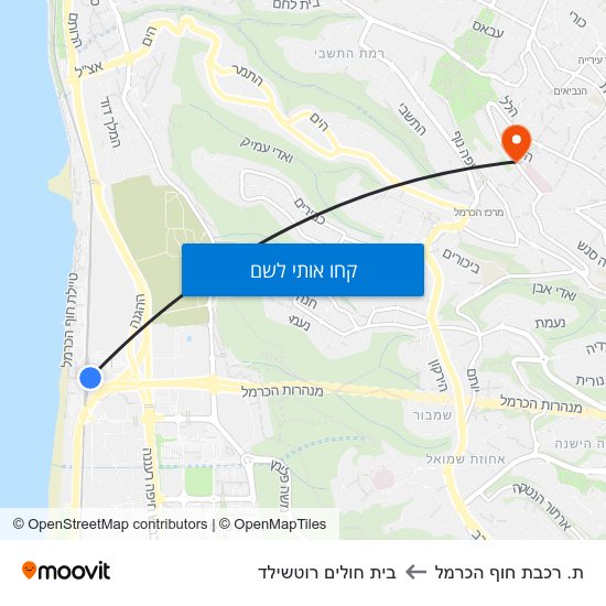 מפת ת. רכבת חוף הכרמל לבית חולים רוטשילד