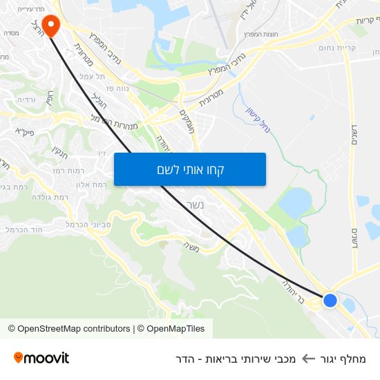 מפת מחלף יגור למכבי שירותי בריאות - הדר