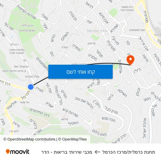 מפת תחנת כרמלית/מרכז הכרמל למכבי שירותי בריאות - הדר