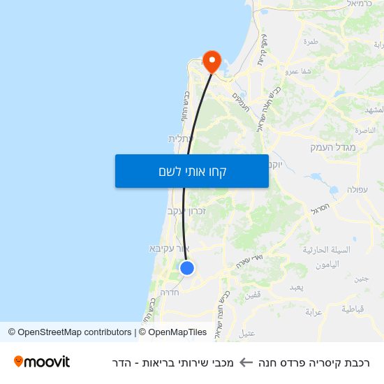 מפת רכבת קיסריה פרדס חנה למכבי שירותי בריאות - הדר