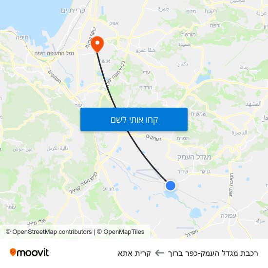 מפת רכבת מגדל העמק-כפר ברוך לקרית אתא